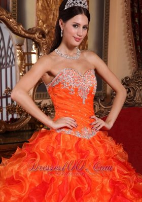 Discount Orange Quinceanera Dress Appliques Beading Ruffles