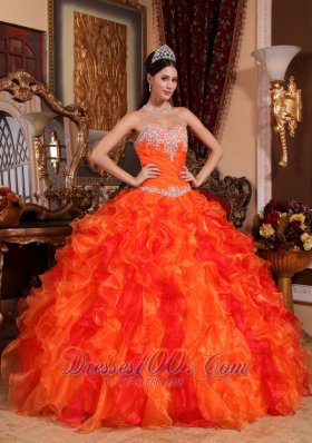 Discount Orange Quinceanera Dress Appliques Beading Ruffles