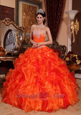 Discount Orange Quinceanera Dress Appliques Beading Ruffles