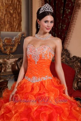 Discount Orange Quinceanera Dress Appliques Beading Ruffles