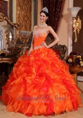 Discount Orange Quinceanera Dress Appliques Beading Ruffles