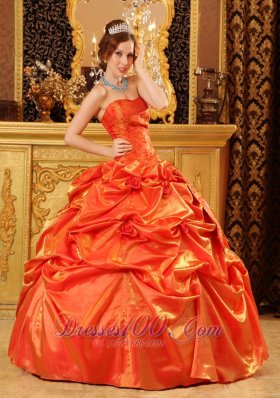 Orange Red Quinceanera Dress Under 200 Handle Flowers Strapless