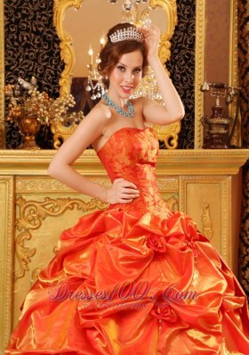 Orange Red Quinceanera Dress Under 200 Handle Flowers Strapless