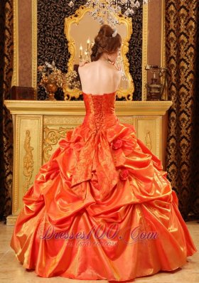 Orange Red Quinceanera Dress Under 200 Handle Flowers Strapless