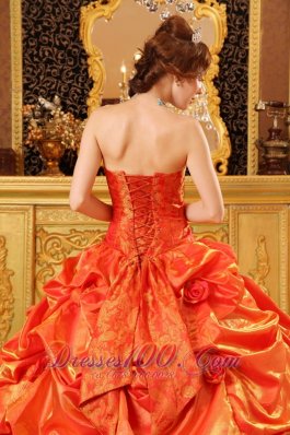 Orange Red Quinceanera Dress Under 200 Handle Flowers Strapless