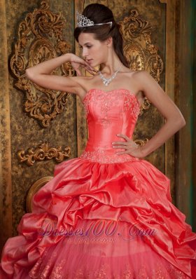 2013 Watermelon Quinceanera Dress Appliques Ball Gown