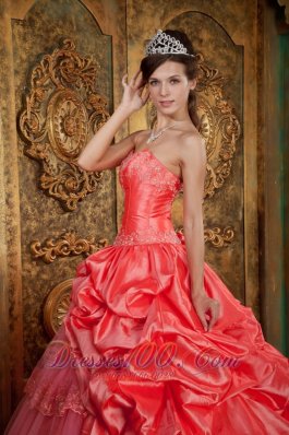 2013 Watermelon Quinceanera Dress Appliques Ball Gown