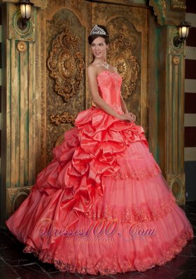 2013 Watermelon Quinceanera Dress Appliques Ball Gown