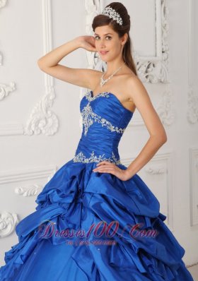 Blue A-Line Appliques Quinceanea Dress Beading Pick- Ups