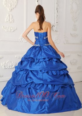 Blue A-Line Appliques Quinceanea Dress Beading Pick- Ups