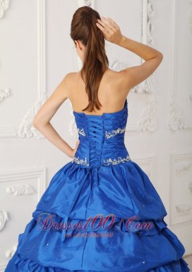 Blue A-Line Appliques Quinceanea Dress Beading Pick- Ups