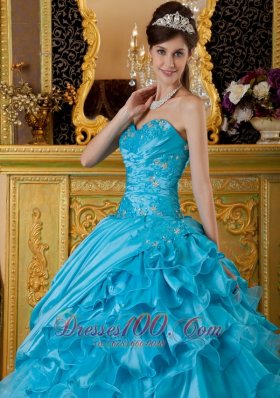 2013 Teal Appliques Beading Quinceanea Dress Sweetheart