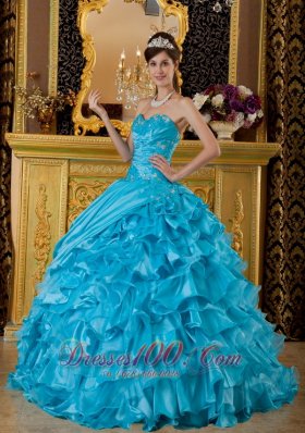 2013 Teal Appliques Beading Quinceanea Dress Sweetheart