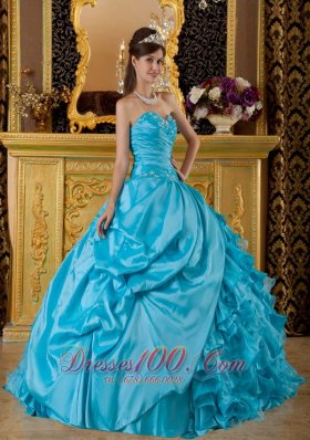 2013 Teal Appliques Beading Quinceanea Dress Sweetheart