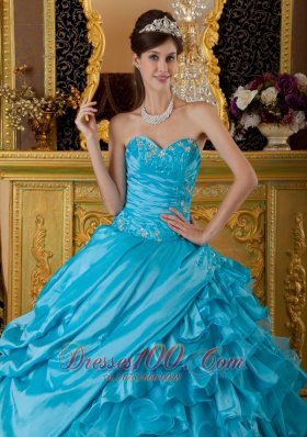 2013 Teal Appliques Beading Quinceanea Dress Sweetheart