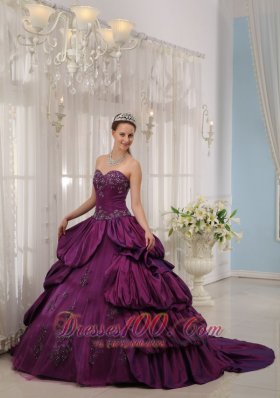 Eggplant Purple Quinceanera Dress Appliques Beading Court Train