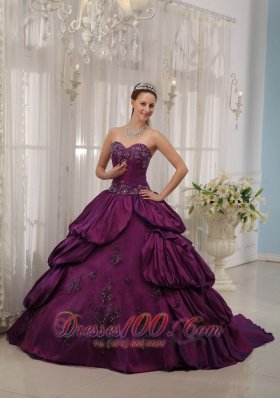 Eggplant Purple Quinceanera Dress Appliques Beading Court Train