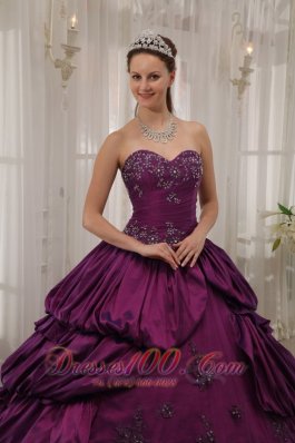 Eggplant Purple Quinceanera Dress Appliques Beading Court Train