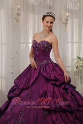 Eggplant Purple Quinceanera Dress Appliques Beading Court Train