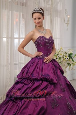 Eggplant Purple Quinceanera Dress Appliques Beading Court Train