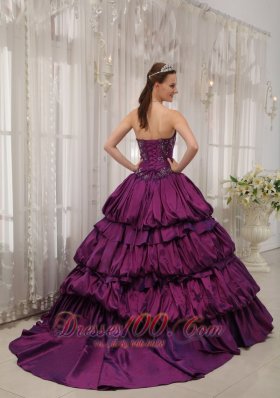 Eggplant Purple Quinceanera Dress Appliques Beading Court Train