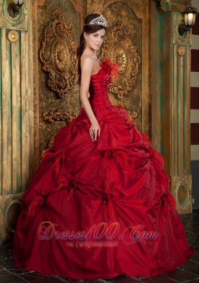 Red Quinceanera Dress Beading Hand Flowers Strapless