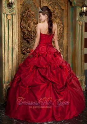 Red Quinceanera Dress Beading Hand Flowers Strapless