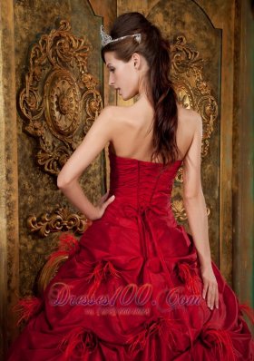 Red Quinceanera Dress Beading Hand Flowers Strapless