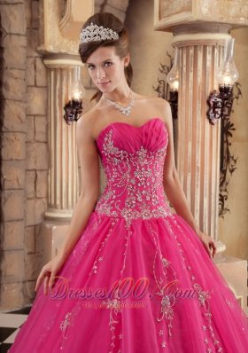 Hot Pink Quinceanera Dress Floor-length Beading