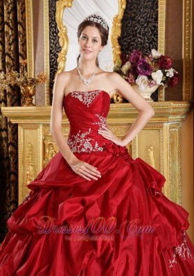 Wine Red Quinceanera Dress Strapless Floor-length Appliques