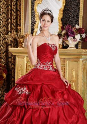 Wine Red Quinceanera Dress Strapless Floor-length Appliques