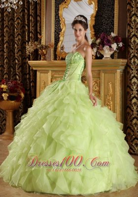 2013 Yellow Green Quinceanera Dress Embroidery Beading Strapless