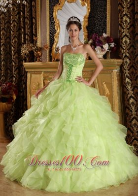 2013 Yellow Green Quinceanera Dress Embroidery Beading Strapless