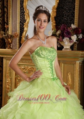 2013 Yellow Green Quinceanera Dress Embroidery Beading Strapless