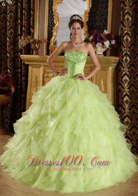 2013 Yellow Green Quinceanera Dress Embroidery Beading Strapless