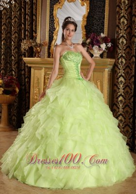 2013 Yellow Green Quinceanera Dress Embroidery Beading Strapless