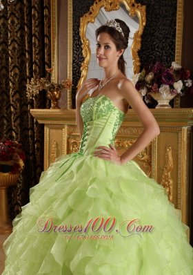 2013 Yellow Green Quinceanera Dress Embroidery Beading Strapless