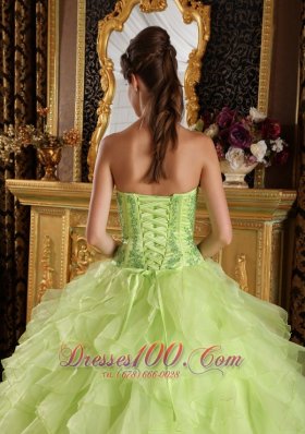 2013 Yellow Green Quinceanera Dress Embroidery Beading Strapless