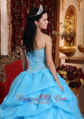 Aqua Blue Quinceanera Dress Bead Pick-ups Sweetheart Designer