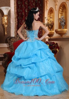 Aqua Blue Quinceanera Dress Bead Pick-ups Sweetheart Designer