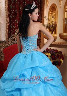 Aqua Blue Quinceanera Dress Bead Pick-ups Sweetheart Designer