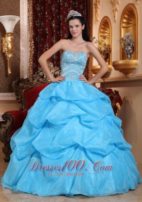 Aqua Blue Quinceanera Dress Bead Pick-ups Sweetheart Designer