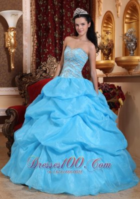 Aqua Blue Quinceanera Dress Bead Pick-ups Sweetheart Designer