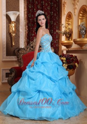 Aqua Blue Quinceanera Dress Bead Pick-ups Sweetheart Designer