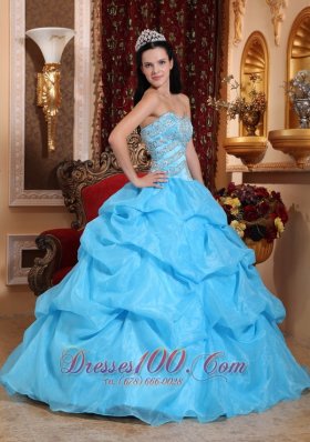 Aqua Blue Quinceanera Dress Bead Pick-ups Sweetheart Designer