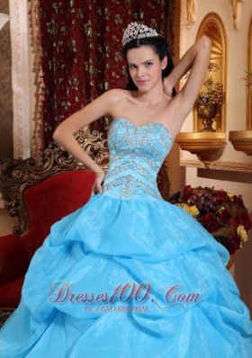 Aqua Blue Quinceanera Dress Bead Pick-ups Sweetheart Designer