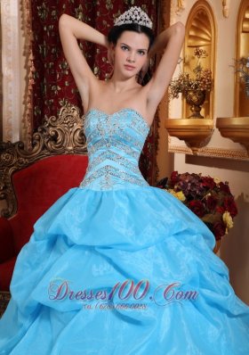 Aqua Blue Quinceanera Dress Bead Pick-ups Sweetheart Designer