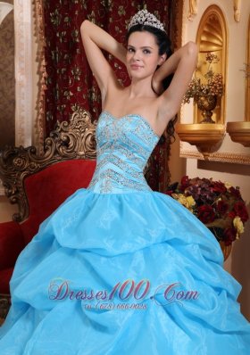 Aqua Blue Quinceanera Dress Bead Pick-ups Sweetheart Designer