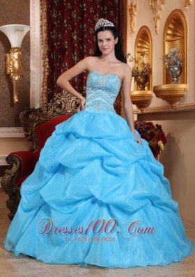 Aqua Blue Quinceanera Dress Bead Pick-ups Sweetheart Designer