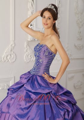 Purple Quinceanera Dress Strapless Appliques Beading Embroidery